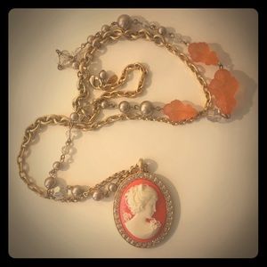 Tarina Tarantino Orange Gold Cameo LONG Necklace